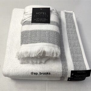 🎁4PC Hotel Balfour Cotton Bath Towel Set - Set of 4 - White & Heather Gray